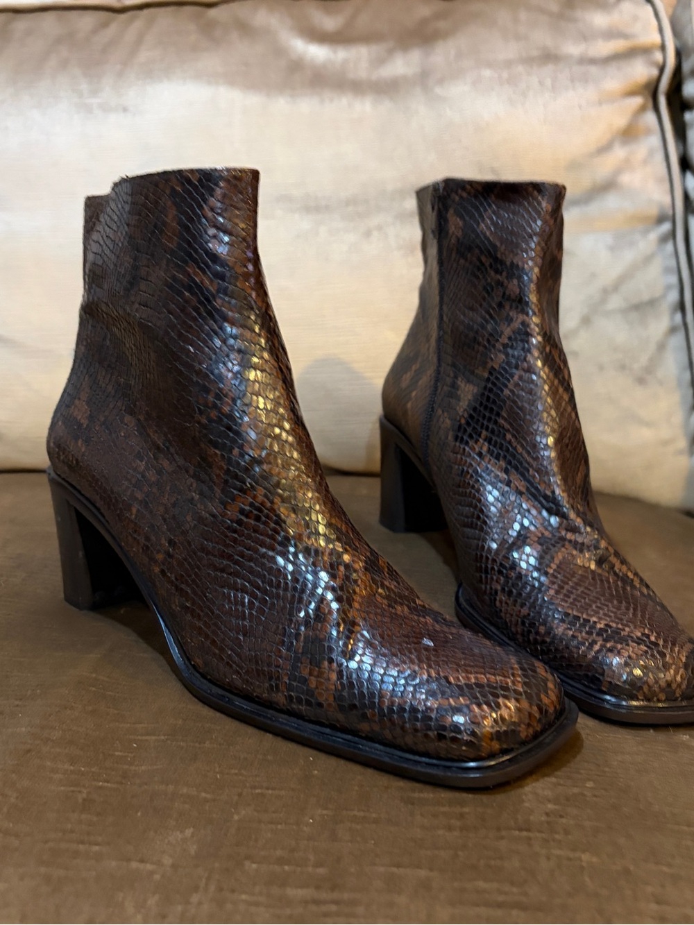 Via Spiga Brown Snake-Print Leather Ankle Boots